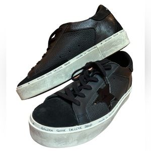 Golden Goose Hi Star Sz 38 Black Sneakers Lace Up Leather Shoe